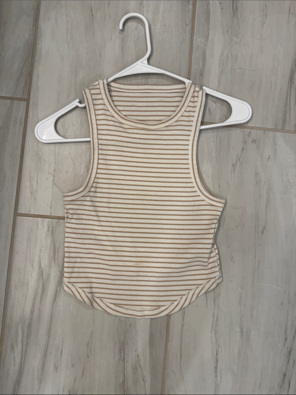 aerie Cream & Tan Striped Ribbed Tank
